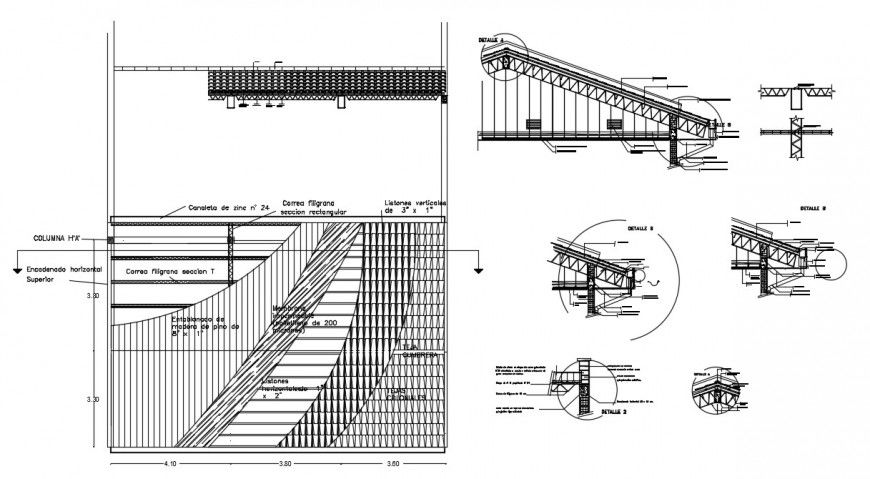 2d cad drawing of roof plan and section cub auto cad software