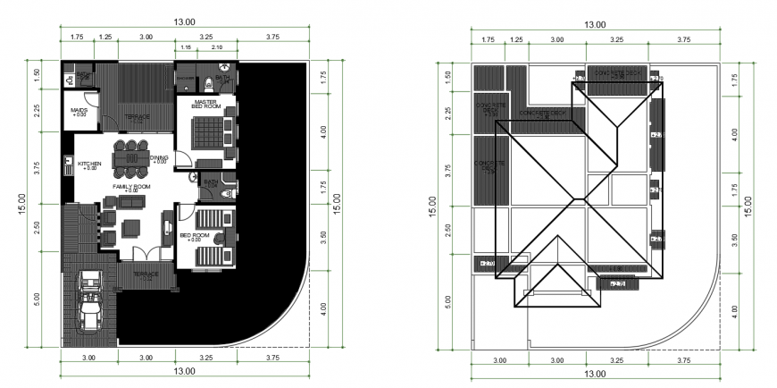 2d cad drawing of roof plan autocad software