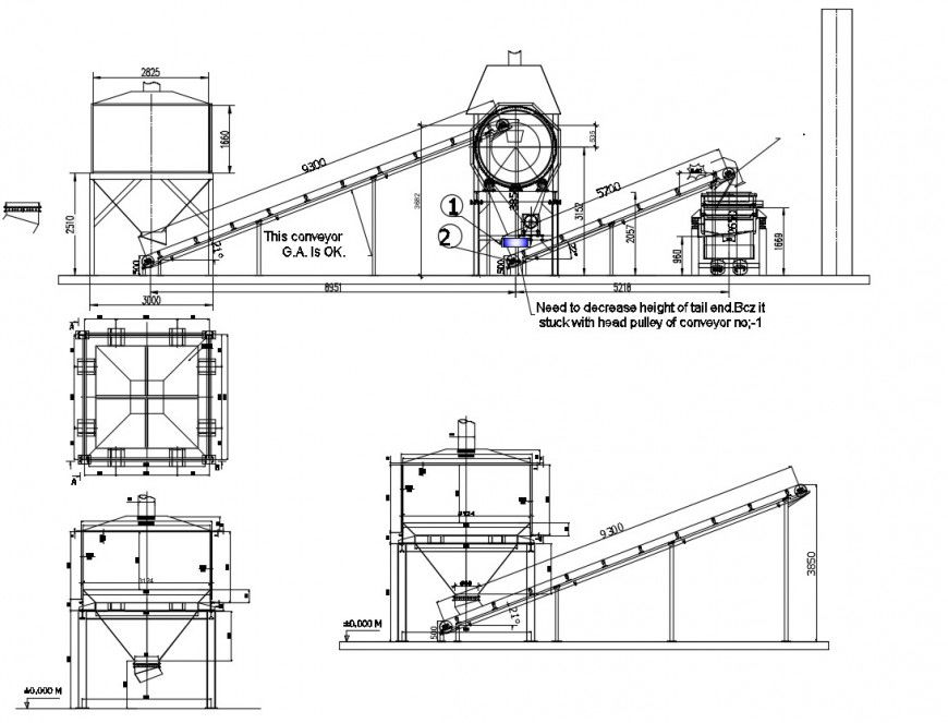 2d cad drawing of rotary sieve layout elevation autocad software
