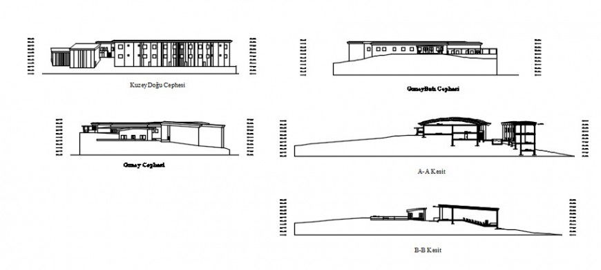 2d cad drawing of school elevation view autocad software