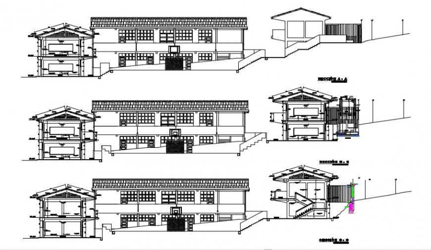 2d cad drawing of school exterior elevation auto cad software