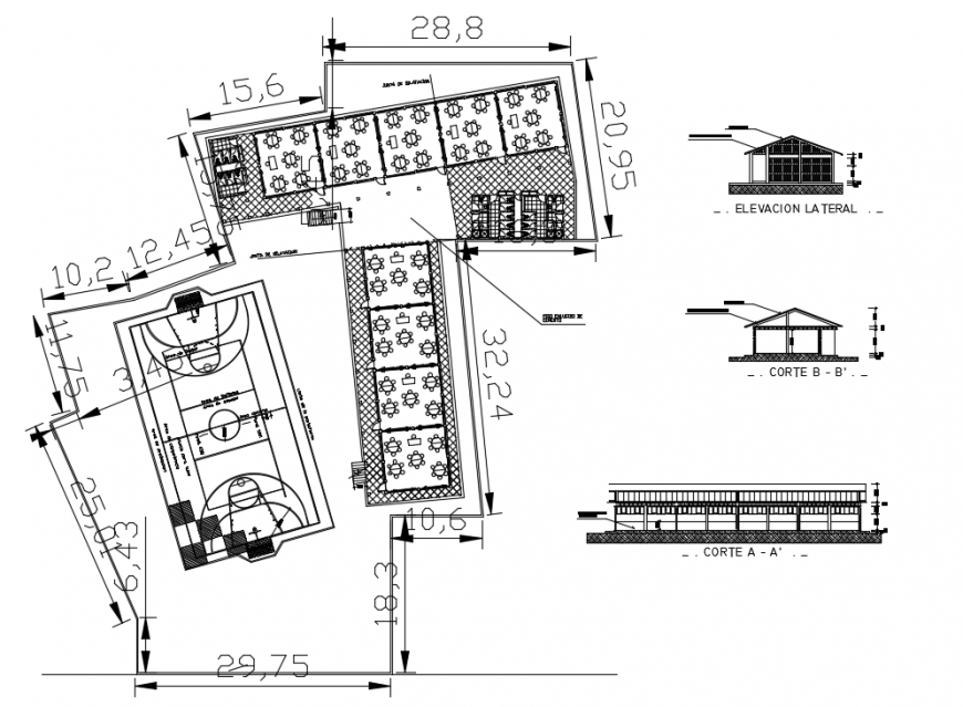 2d cad drawing of school sports club auto cad software