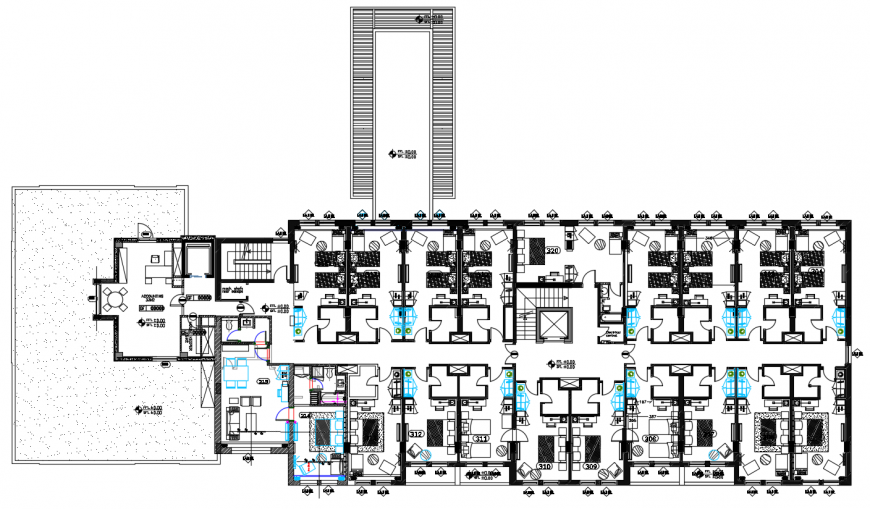 2d cad drawing of second-floor plan autocad software