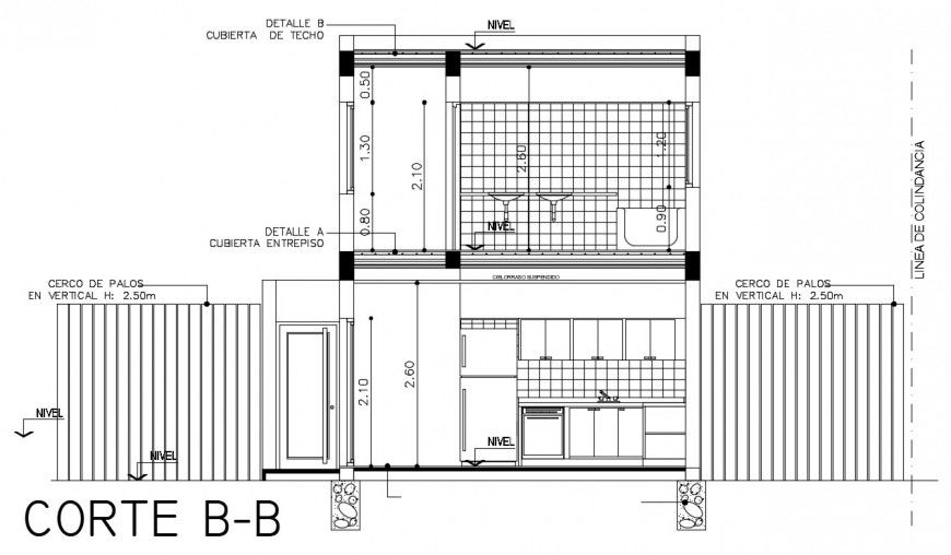 2d cad drawing of section B project elevation autocad software