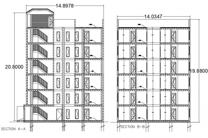 2d cad drawing of section elevation autocad software