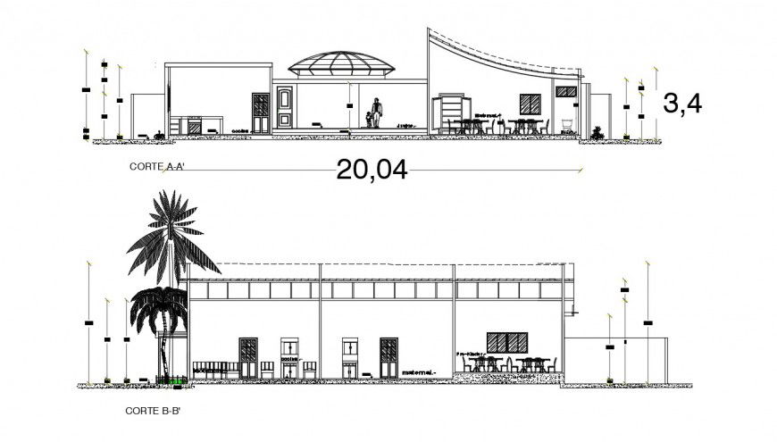2d cad drawing of section elevation of Olympic park autocad software