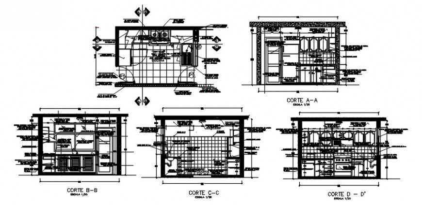 2d cad drawing of section kitchen auto cad software