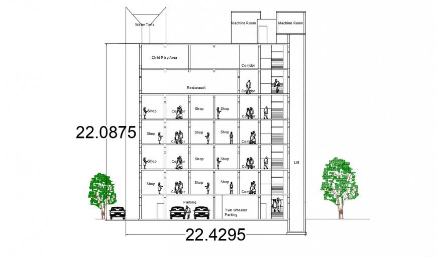 2d cad drawing of shopping center section autocad software