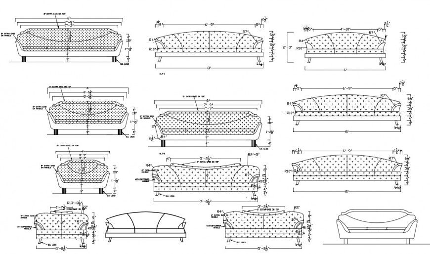 2d cad drawing of sofa elevation autocad software