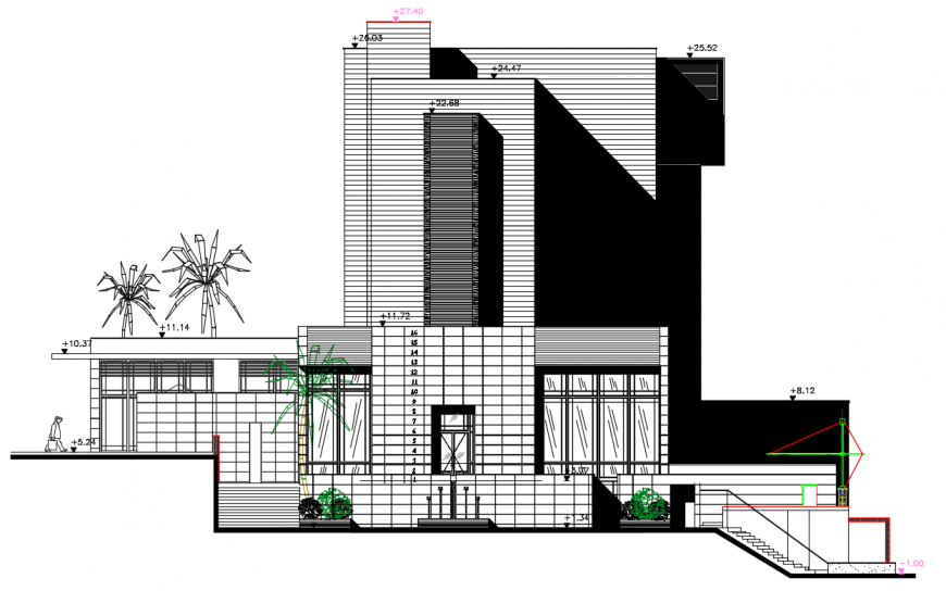 2d cad drawing of southern elevation autocad software