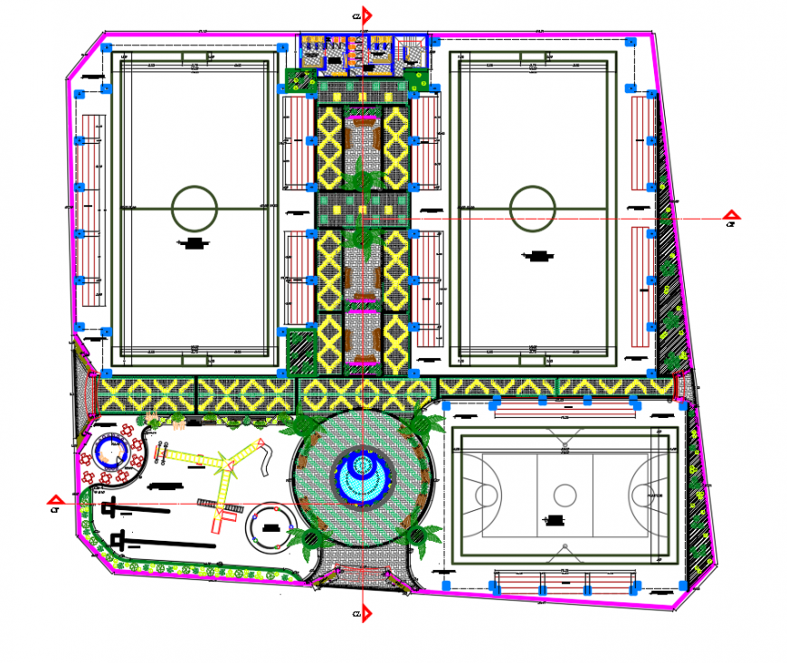 2d cad drawing of sports complex autocad software
