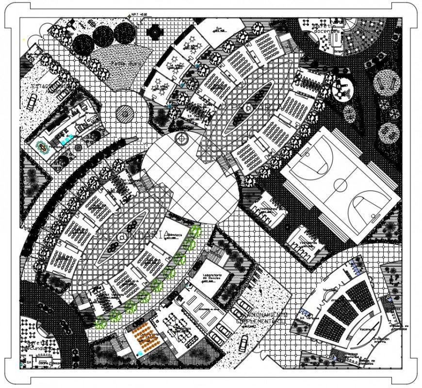 2d cad drawing of stadium project autocad software