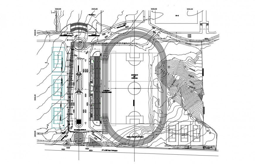 2d cad drawing of stadium top elevation autocad file
