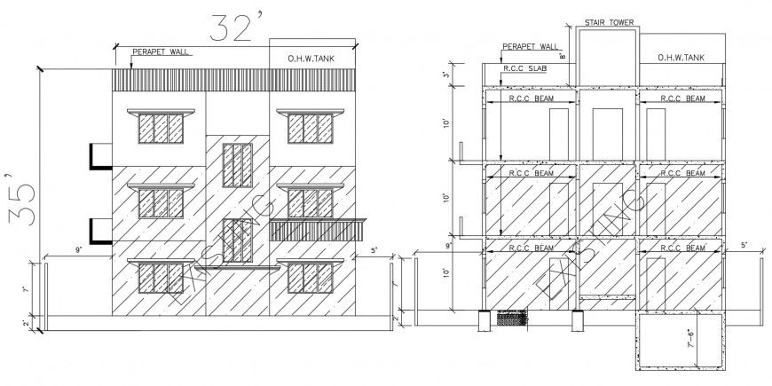 2d cad drawing of stair elevation construction autocad software