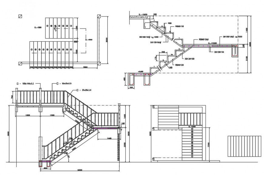 2d cad drawing of staircase allignment autocad software