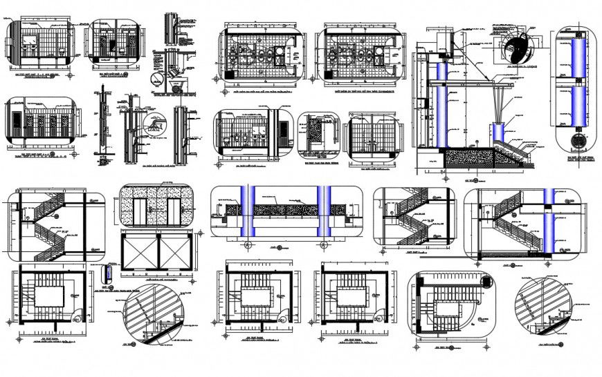 2d cad drawing of staircase construction elevation AutoCAD software
