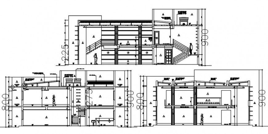 2d cad drawing of staircase elevation of library and coffee shop elevation