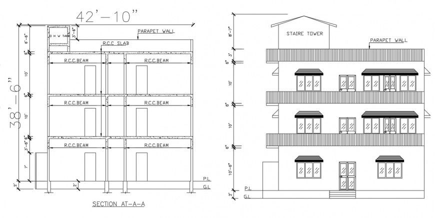 2d cad drawing of stare tower autocad softwar