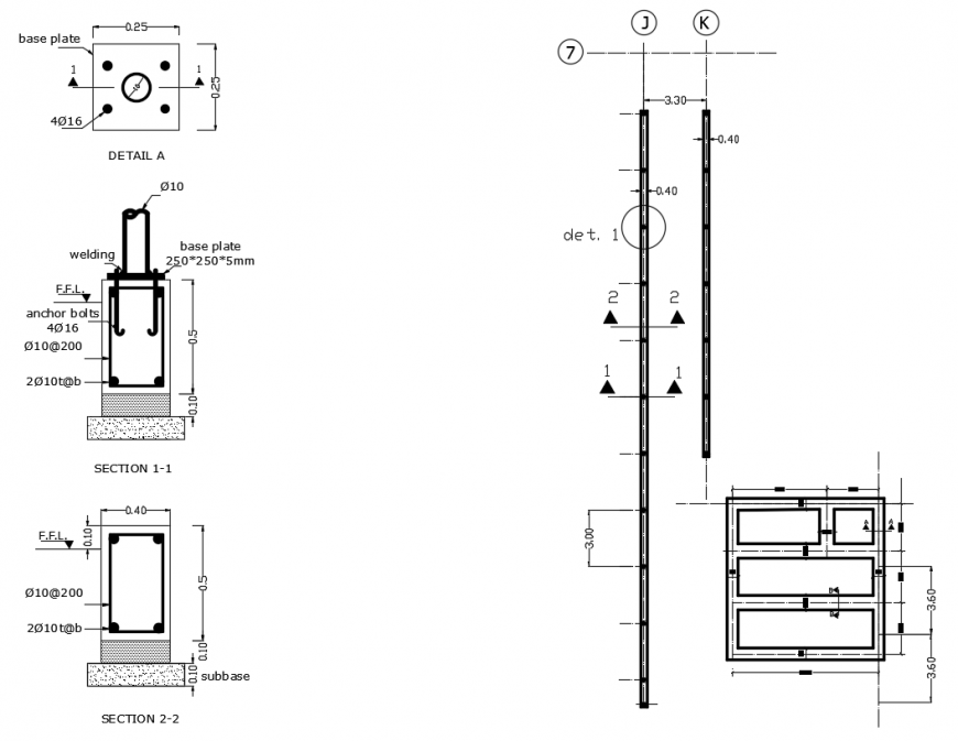 2d cad drawing of steel porch footing autocad software