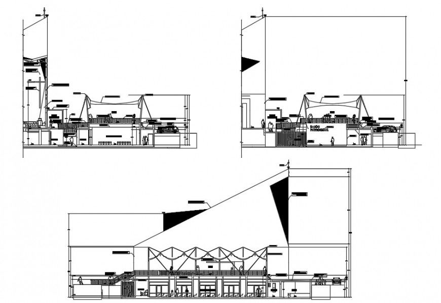 2d cad drawing of tent elevation auditorium elevation autocad software