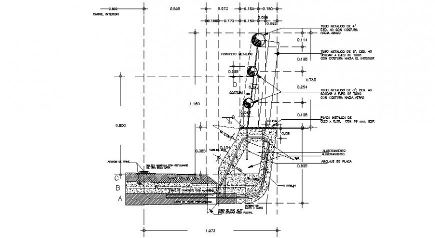 2d cad drawing of terrace parapet auto cad software