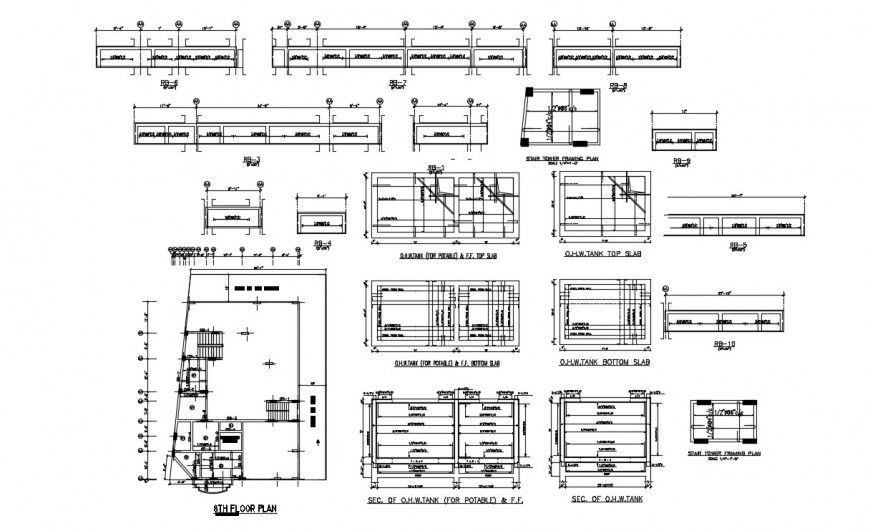 2d cad drawing of the 8th floor plan of the water tank of autocad file