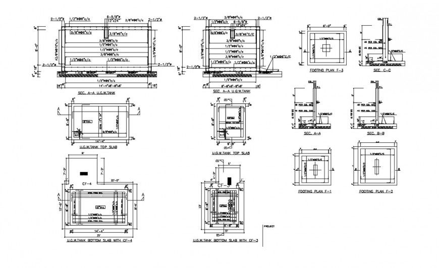 2d cad drawing of the bottom slab and water tank
