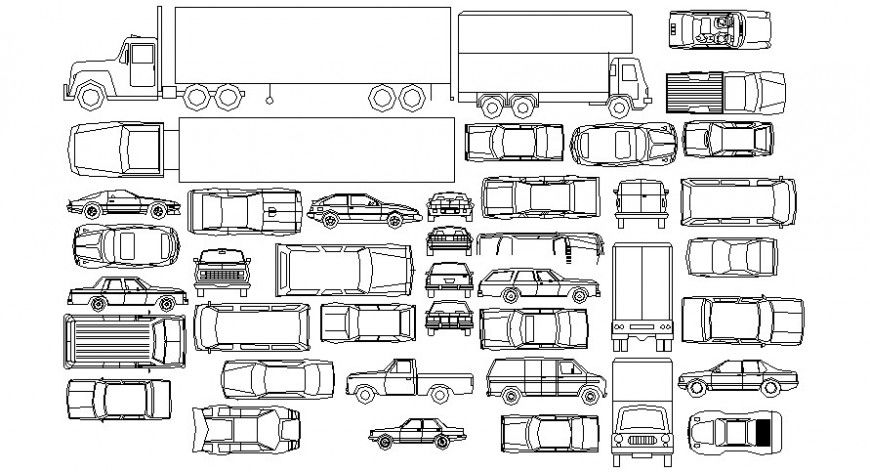 2d cad drawing of the car in all variation types with different width auto cad software
