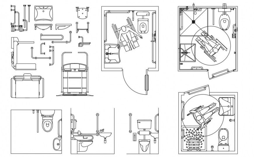 2d cad drawing of the disabled chair for toilet autocad software