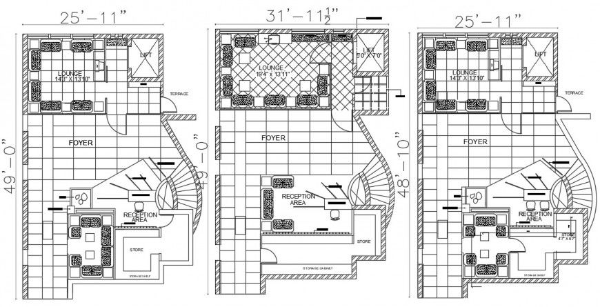 2d cad drawing of the final layout of reception area autocad software