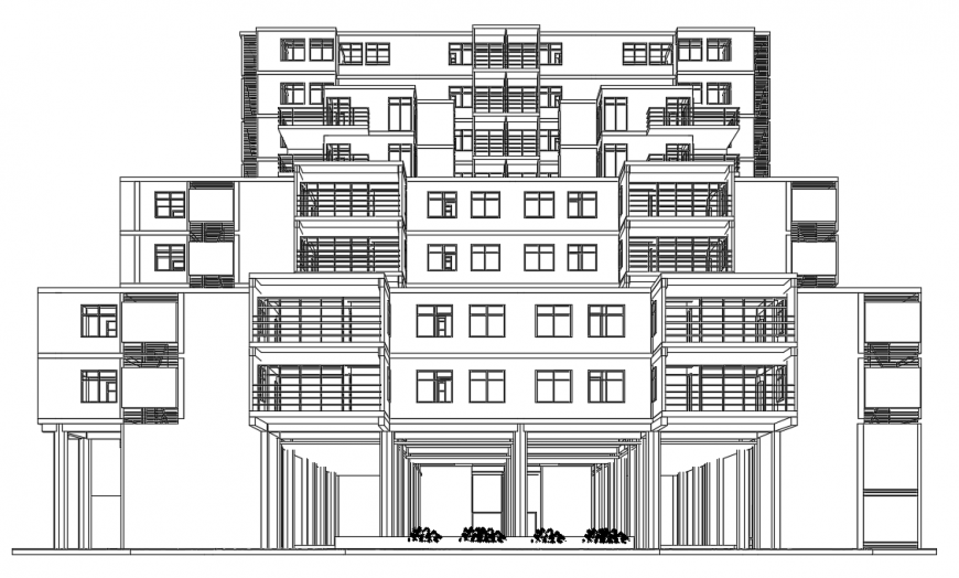 2d cad drawing of the front elevation of house 2 auto cad software