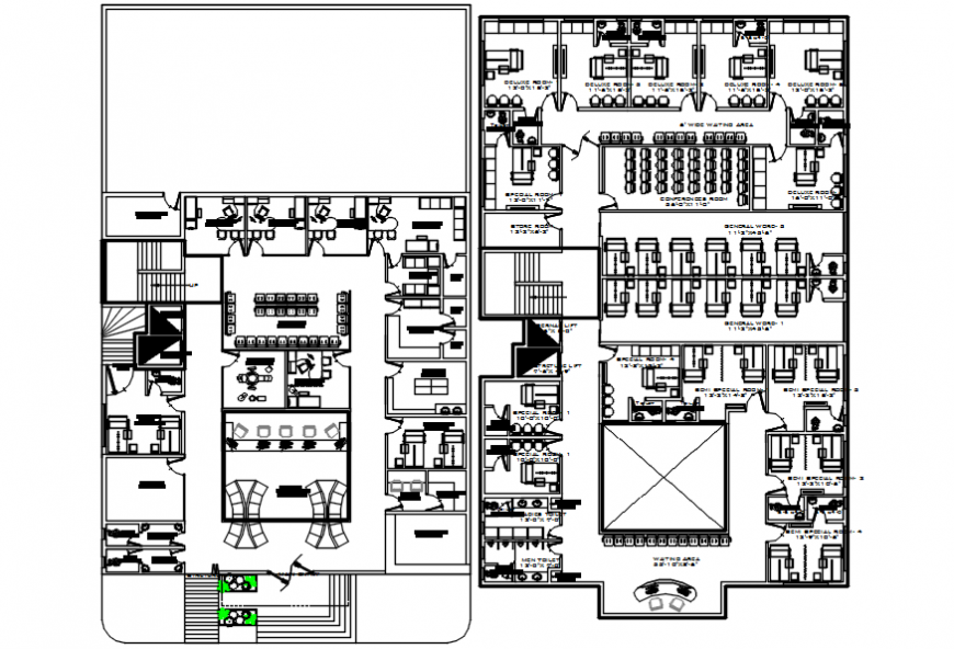 2D CAD Hospital Plan Drawing in AutoCAD Format
