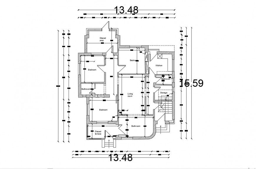 2d cad drawing of three-floor bedroom plan autocad file
