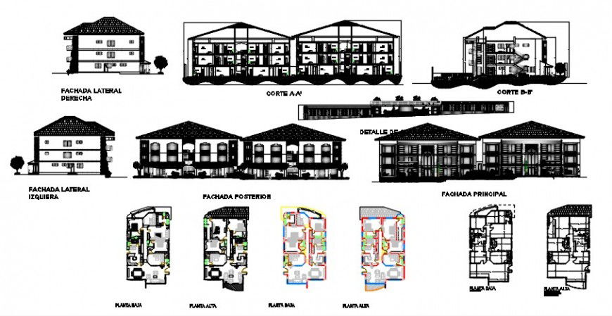 2d cad drawing of three-floor plan exterior Auto Cad software