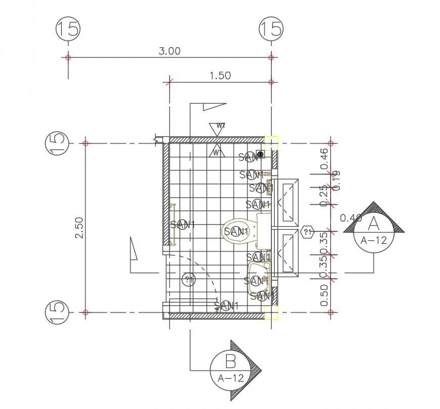2d cad drawing of toilet room autocad software