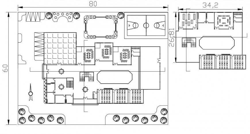 2d cad drawing of top elevation of school plan autocad software