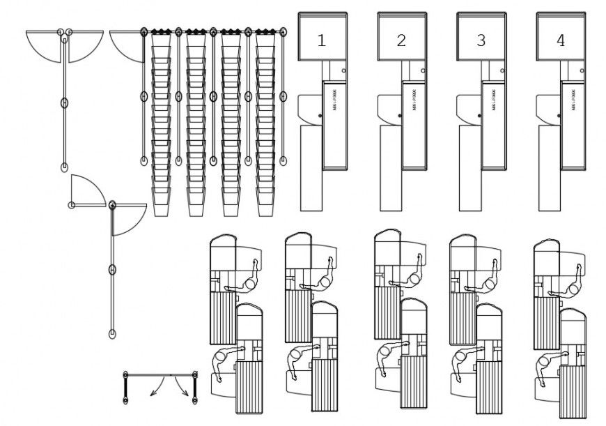 2d cad drawing of top elevation of work cabin autocad software
