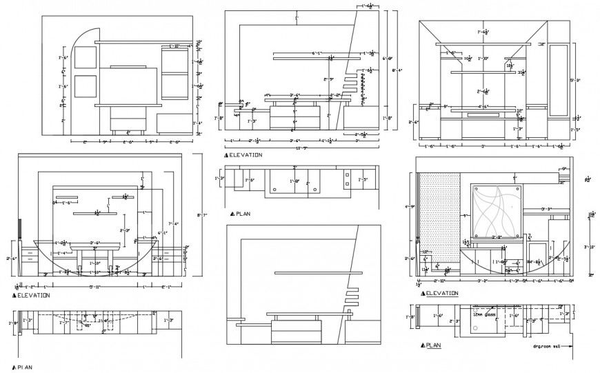 2d cad drawing of TV cabinet elevation
