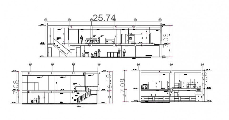 2d cad drawing of two-floor bank agency office autocad software