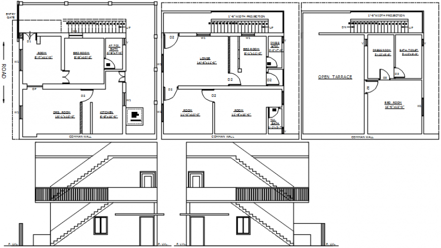 2d cad drawing of two-floor plan AutoCAD software