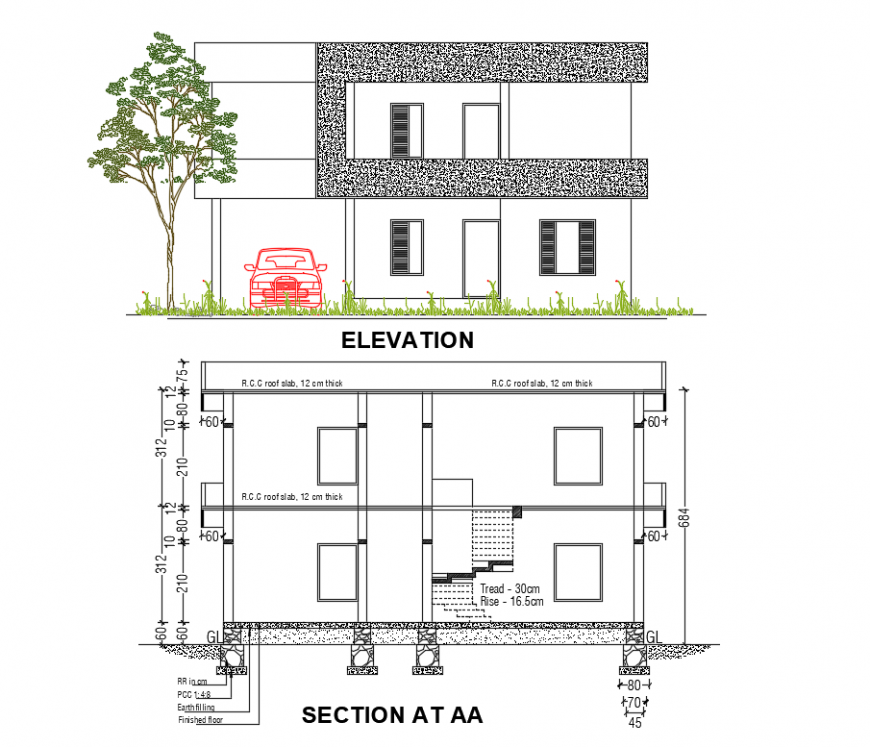 2d cad drawing of two-floor storage AutoCAD software