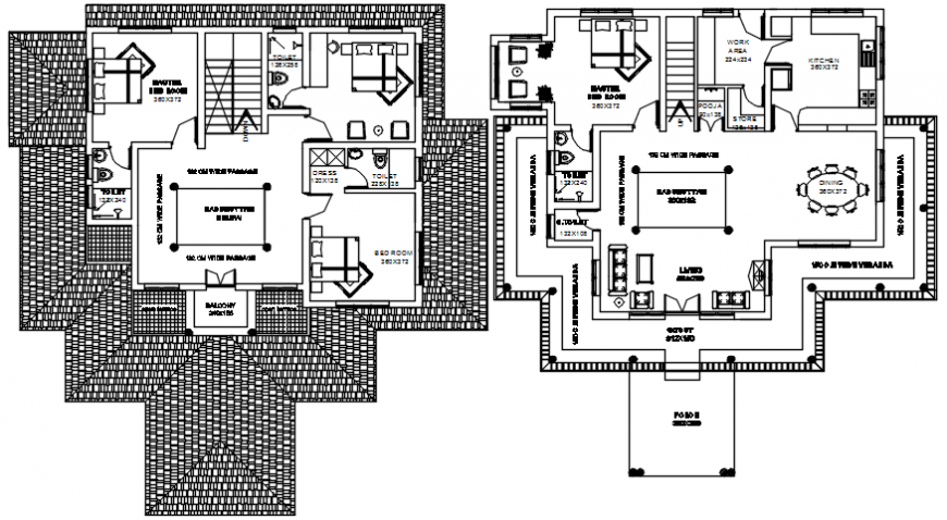 2d cad drawing of two floor bulding plan autocad software