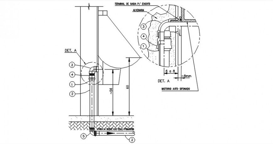 2d cad drawing of urinal pipe detail installation autocad software