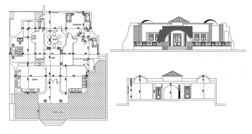 2d cad drawing of villa exterior elevation auto cad software