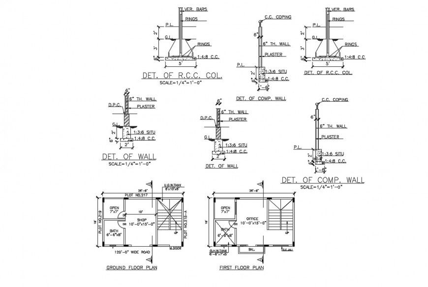 2d cad drawing of wall column plan autocad software