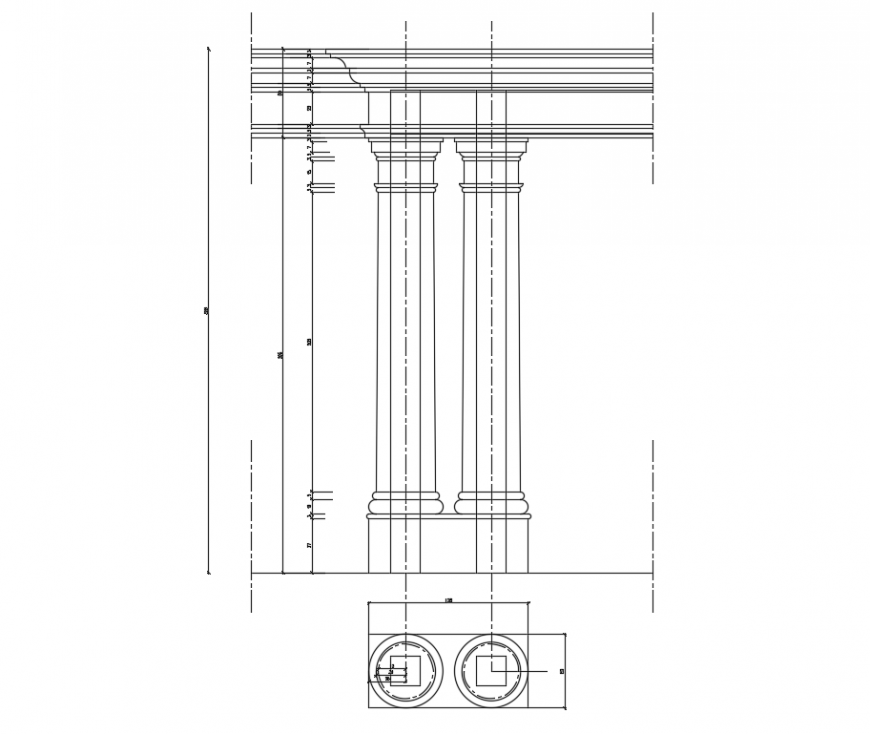2d cad drawing of wall pillars of temple auto cad software