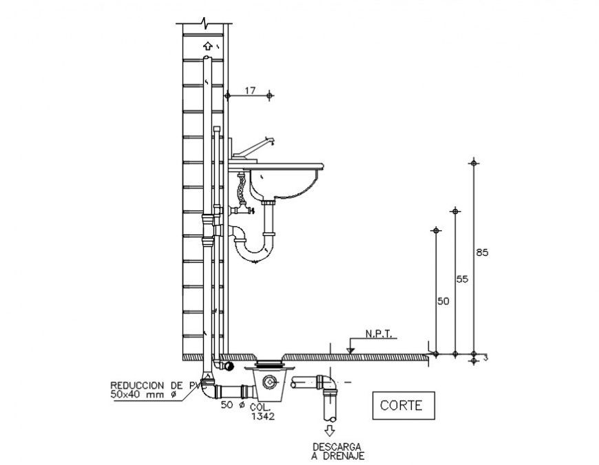 2D CAD Drawing of Wash Basin Installation for Precise Bathroom Layouts