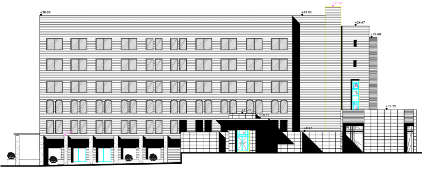 2d cad drawing of western elevation autocad software