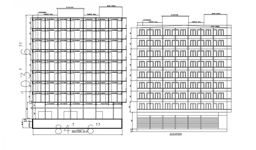 2d cad drawing of wide apartment elevation autocad software