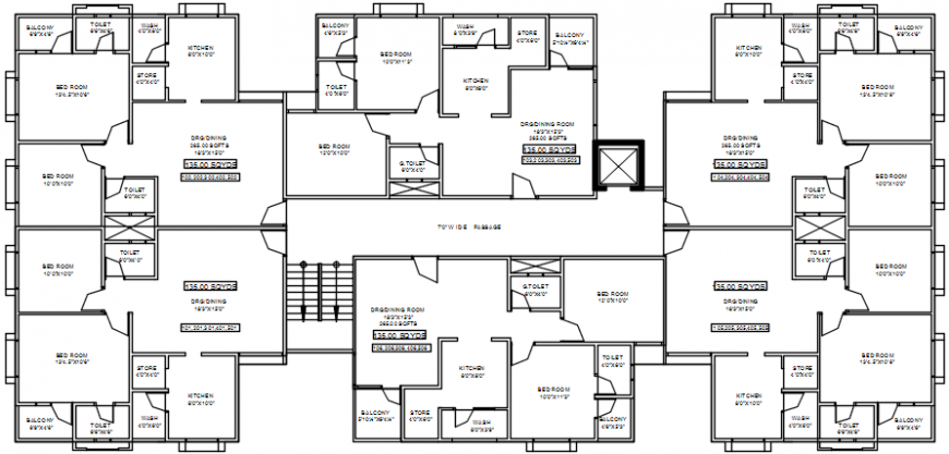 2d cad drawing of wide passage floor plan block-C autocad software